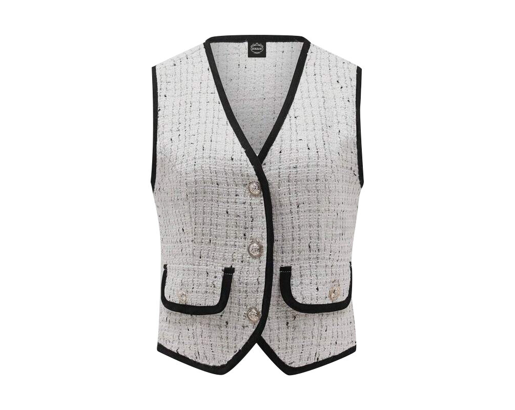 Asymmetrical Black and White Tweed Gillet (1)